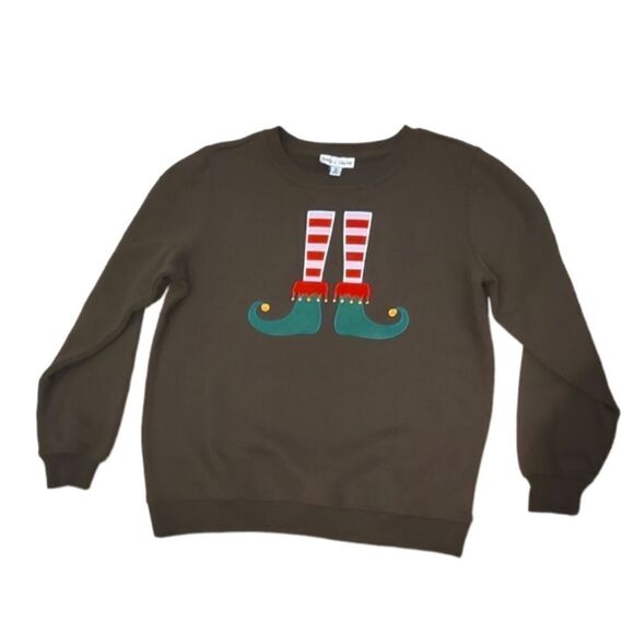 NWOT Rebecca Malone Elf Feet Holiday Sweatshirt - Picture 1 of 4